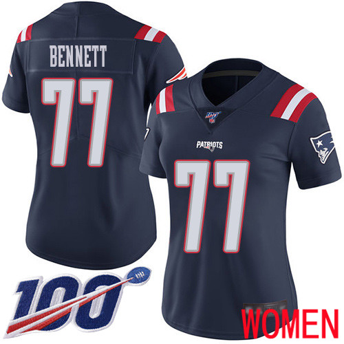 New England Patriots Football #77 100th Season Limited Navy Blue Women Michael Bennett NFL Jersey